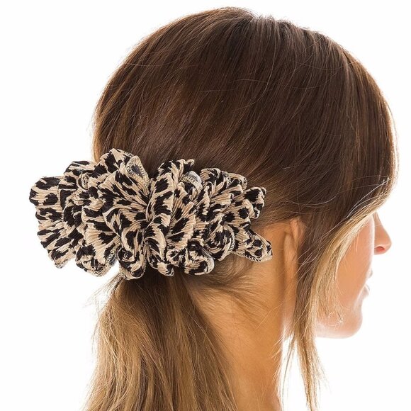 NWT Loeffler Randall leopard print ruched satin-like barrette hair clip - Picture 2 of 10